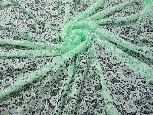 Custom Durable Cotton Nylon Embroidered Lace Fabric Green Flower Pattern