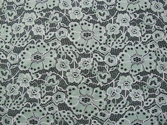 Custom Durable Cotton Nylon Embroidered Lace Fabric Green Flower Pattern