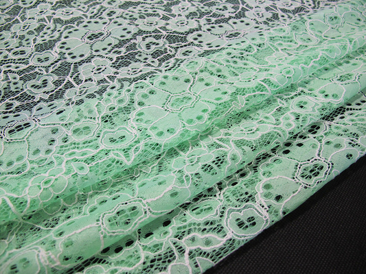 Custom Durable Cotton Nylon Embroidered Lace Fabric Green Flower Pattern