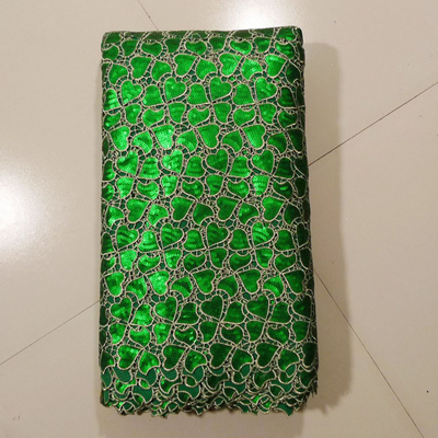 Embroidered Lace Fabric For Wedding Dress , Green