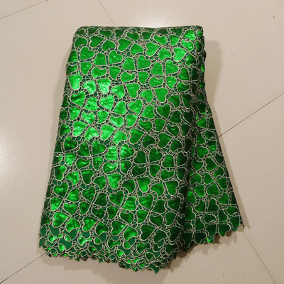 Embroidered Lace Fabric For Wedding Dress , Green