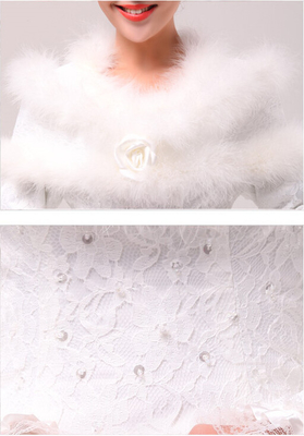 Chapel Train Lace Embroidered White Cotton Wedding Dresses with handmade rose
