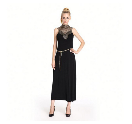 Lace Ruffle Neck Sleeveless Sexy Womens Cocktail Dresses  Ankle Length