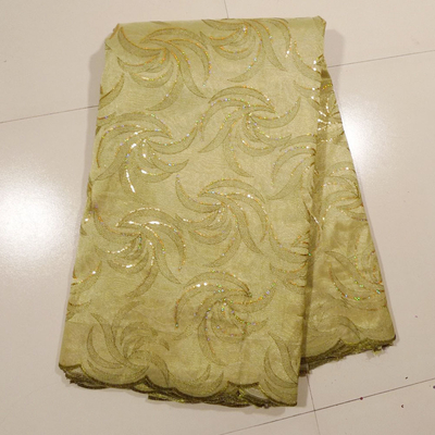 Gold Embroidered Lace Fabric For Wedding Dress , Garment