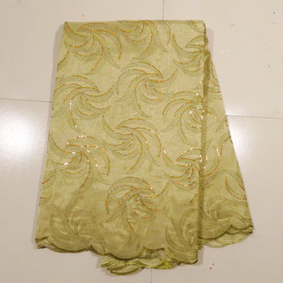 Gold Embroidered Lace Fabric For Wedding Dress , Garment