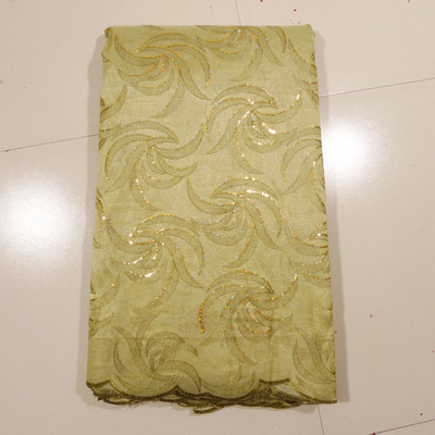 Gold Embroidered Lace Fabric For Wedding Dress , Garment