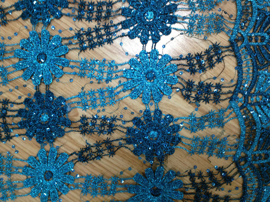 51"/52" Blue Embroidered Lace Fabric Stretch For Ladies Dress