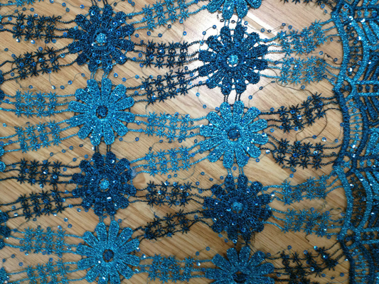 51"/52" Blue Embroidered Lace Fabric Stretch For Ladies Dress