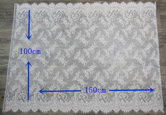 Soft Nylon Cotton Eyelash Lace Trim , Wedding Dress White Lace Fabric