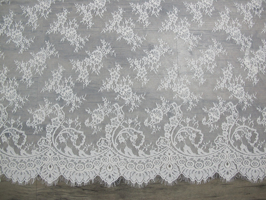 Soft Nylon Cotton Eyelash Lace Trim , Wedding Dress White Lace Fabric
