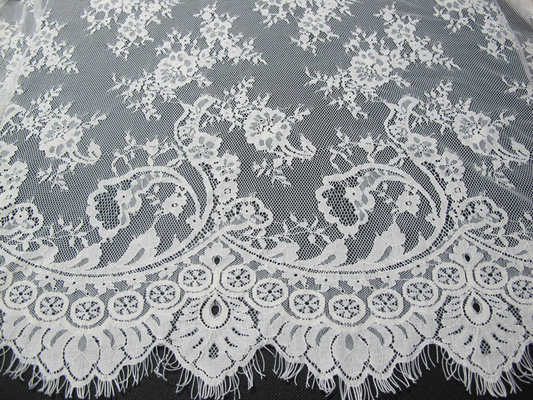Soft Nylon Cotton Eyelash Lace Trim , Wedding Dress White Lace Fabric