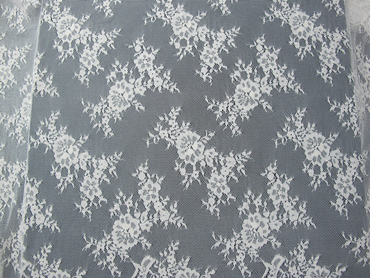 Soft Nylon Cotton Eyelash Lace Trim , Wedding Dress White Lace Fabric