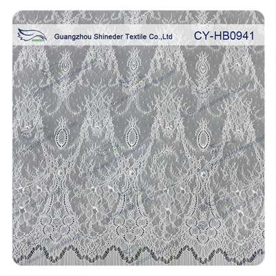 Antique Decorative Eyelash Lace Trim Fabric With Scallop , Floral Lace Trim