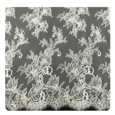 Ivory Eyelash Chantilly Lace Trim , Bridal Cream Cord Lace Fabric