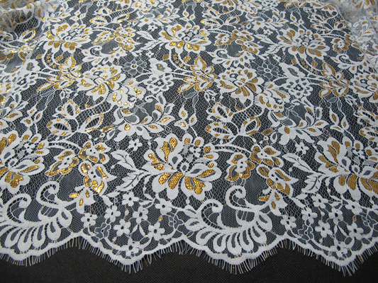 Golden Metallic Nylon Eyelash Lace Trimming For Dresses Fashion 140CM Width