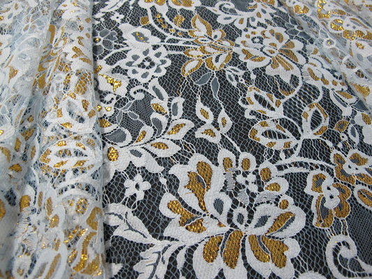 Golden Metallic Nylon Eyelash Lace Trimming For Dresses Fashion 140CM Width