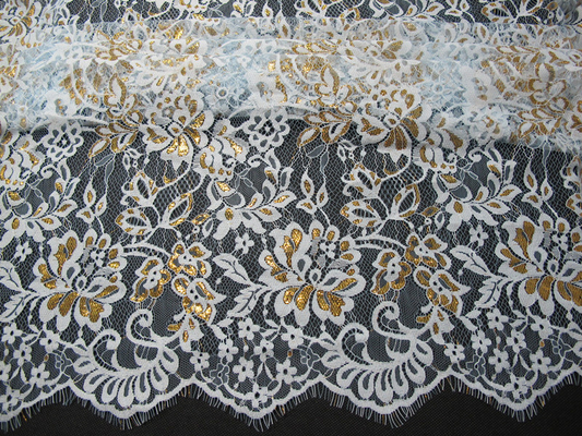 Golden Metallic Nylon Eyelash Lace Trimming For Dresses Fashion 140CM Width