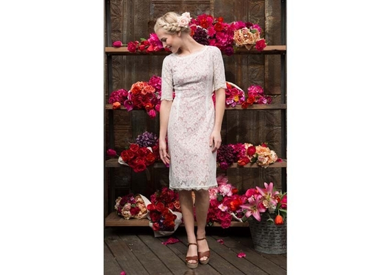Cream Lace Casual Womens Dresses Half Sleeve With Polyester