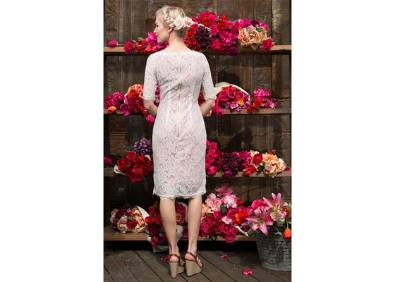 Cream Lace Casual Womens Dresses Half Sleeve With Polyester