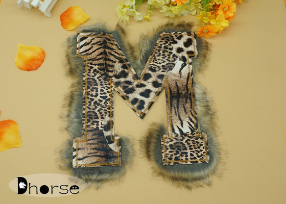 Letter M Brown Leopard Printing Beaded Trim Applique For Clothing