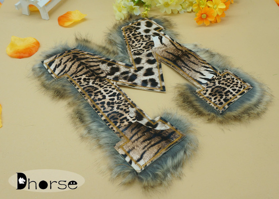 Letter M Brown Leopard Printing Beaded Trim Applique For Clothing