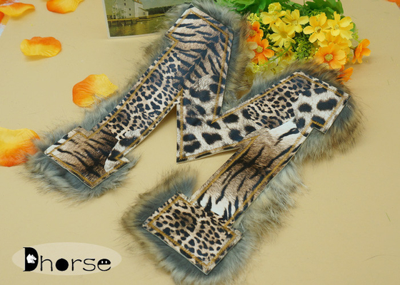 Letter M Brown Leopard Printing Beaded Trim Applique For Clothing
