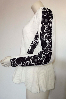 Lace panelled PU neck trim Ladies Pullover Sweaters wear clothes or customized