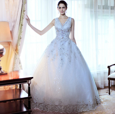 Luxury Beaded Rhinestone wedding dresses , women tulle puffy wedding dresses