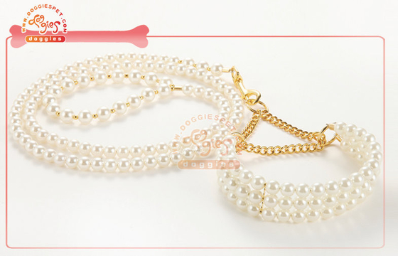 Exquisite Pearl Bead Martingale Chain Dog Training Collar For Toy Dog