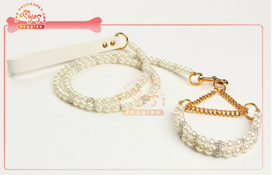 Exquisite Pearl Bead Martingale Chain Dog Training Collar For Toy Dog