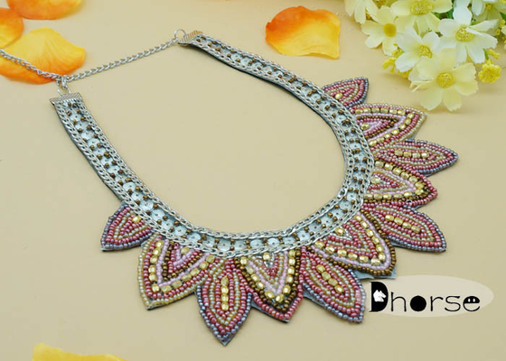 Decorative Rhinestones Seed Bead Collar Necklace , Fashion Collar Necklace