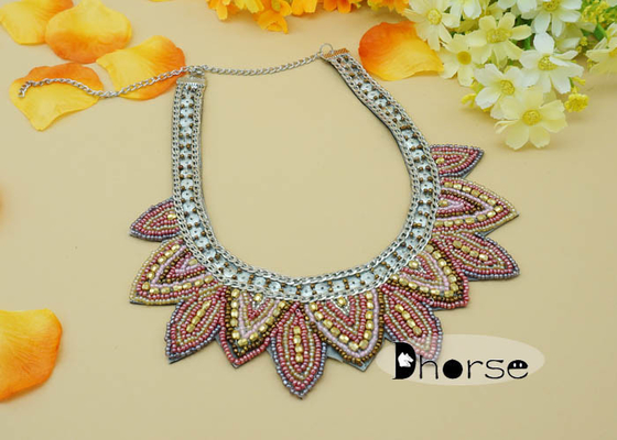 Decorative Rhinestones Seed Bead Collar Necklace , Fashion Collar Necklace