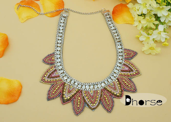 Decorative Rhinestones Seed Bead Collar Necklace , Fashion Collar Necklace