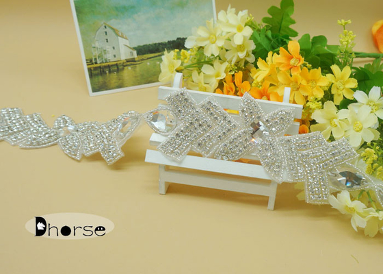 Silver Iron On Rhinestone Beaded Trim For Dresses , Rhinestone Trimming