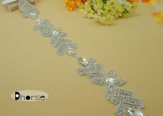 Silver Iron On Rhinestone Beaded Trim For Dresses , Rhinestone Trimming