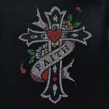 Colourful Big Crucifix Half Round Rhinestone Heat Transfers  Heat  Hot Fix Eco-Friendly