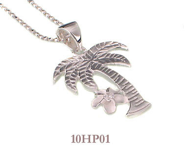 Handmade Silver Hawaiian Jewelry Engraved Palm Tree With Plumeria Pendant