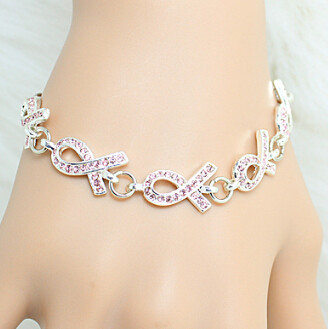 Fashion Braided Metal Crystal Breast Cancer Awareness Bracelet For Women