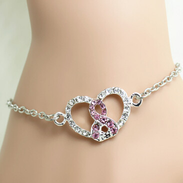 Fashion Braided Metal Crystal Breast Cancer Awareness Bracelet For Women