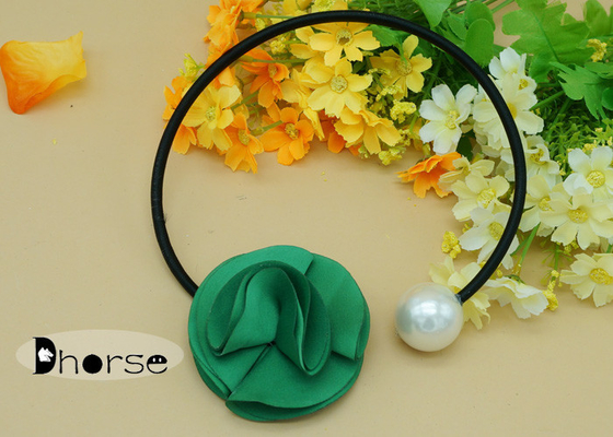 Green Fabric Flower Big Pearl Handmade Beaded Necklaces , Collar Beaded Necklace