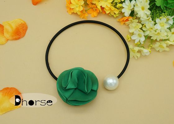 Green Fabric Flower Big Pearl Handmade Beaded Necklaces , Collar Beaded Necklace