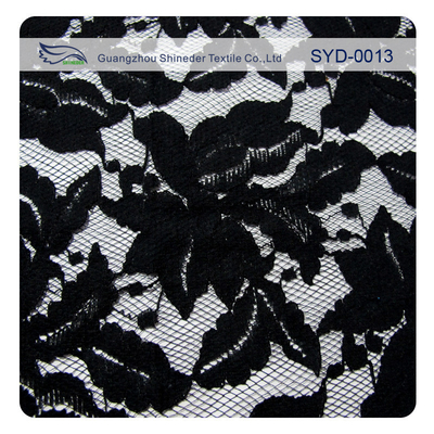 Green And Black Cotton Nylon Cord Lace Fabric For Lady Garment , Leaf Pattern