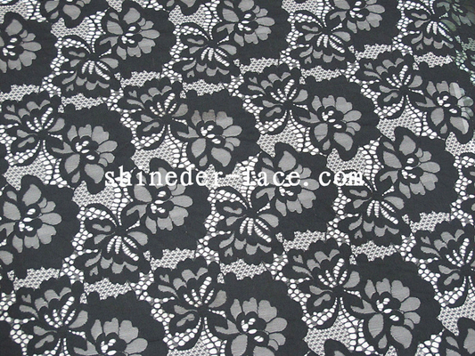 Black Cotton Nylon Lace Fabric Simple Flower Hollow Design For Apparel SYD-0174