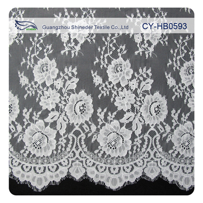 Chantily Nylon Lace Fabric For Wedding Dresses , Scalloped Floral Lace Fabric