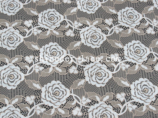 Rose Design Pattern Nylon Corded Jacquard Lace Fabric By The Yard
