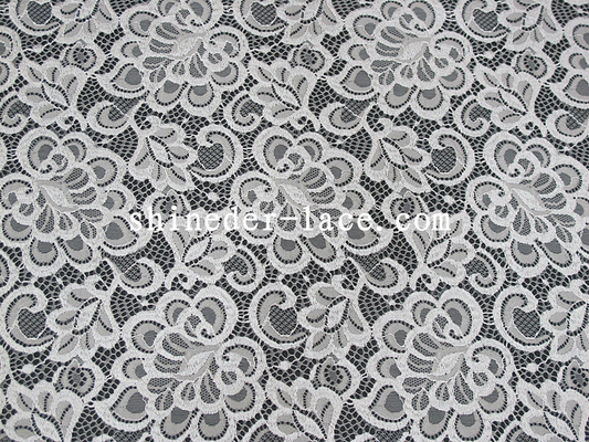 150cm Width Nylon Lace Fabric White Flower Design For Dress SYD-0185
