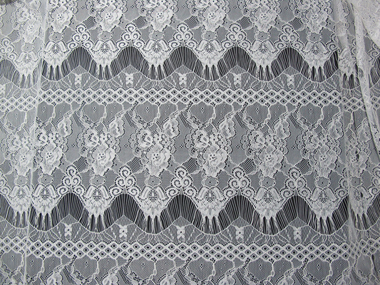 White Floral Nylon Lace Fabric Eyelash Lace Trim For Lady Dress