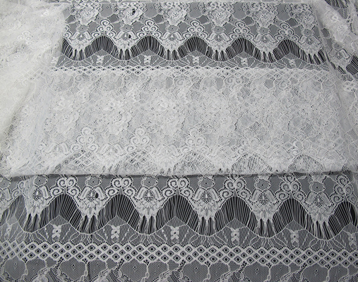 White Floral Nylon Lace Fabric Eyelash Lace Trim For Lady Dress