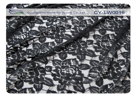 Black Flower Cotton Nylon Lace Fabric , 65% Nylon + 35% Cotton CY-LW0016