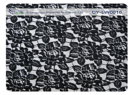 Black Flower Cotton Nylon Lace Fabric , 65% Nylon + 35% Cotton CY-LW0016